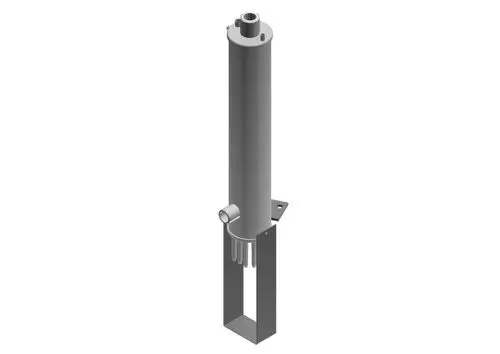 Bosch Elektroheizung, zylindrisches Heizgerät mit Montagesockel und Anschlussmöglichkeiten, in schlichter metallischer Ausführung, zur Wandmontage geeignet.